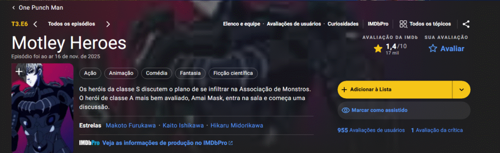 image-5-1024x315 Terceira temporada de One Punch-Man tem episódio com a pior avaliação de anime no IMDb