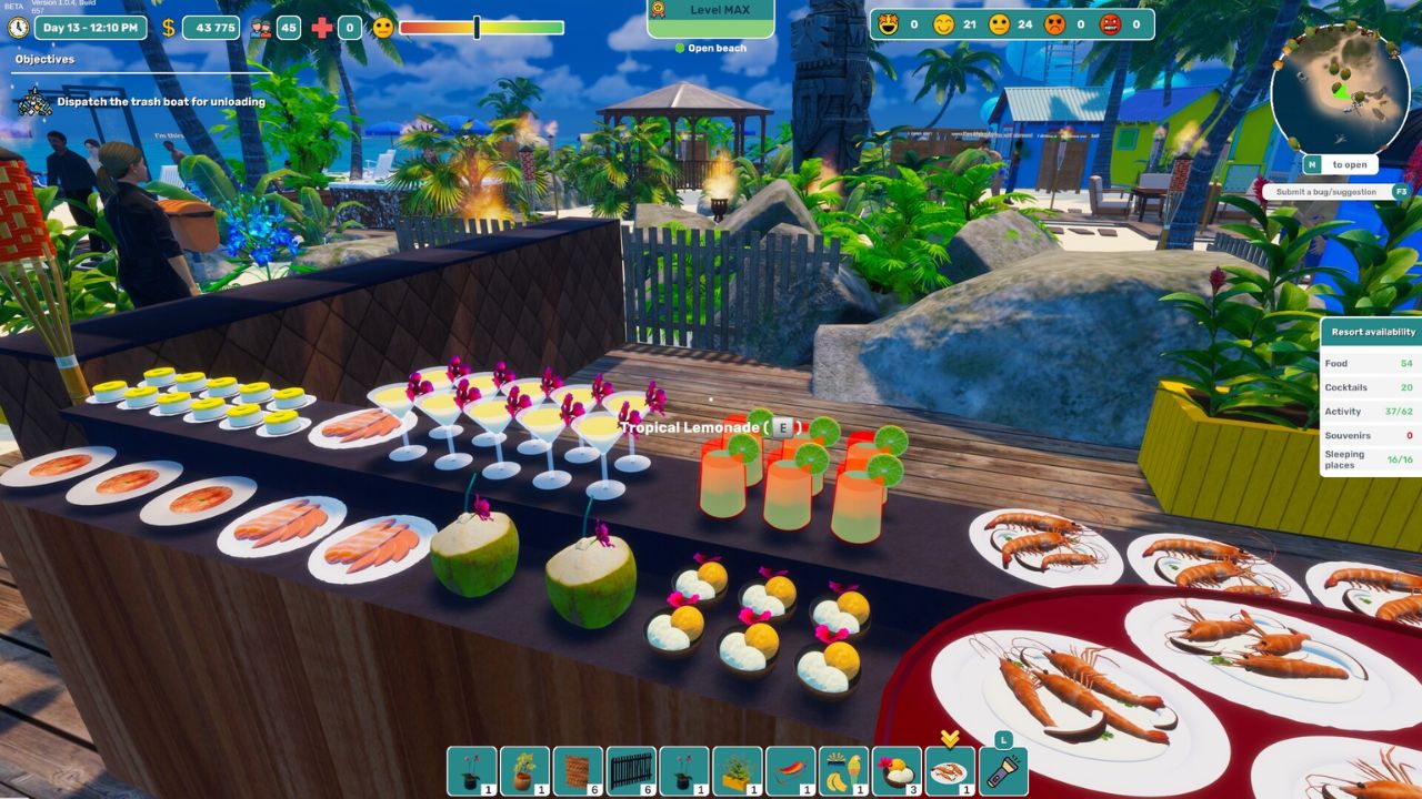 Tropical Resort Simulator acerta ao transformar tarefas simples em uma gestão divertida